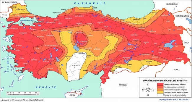 Сейсмическая карта зон Турции
