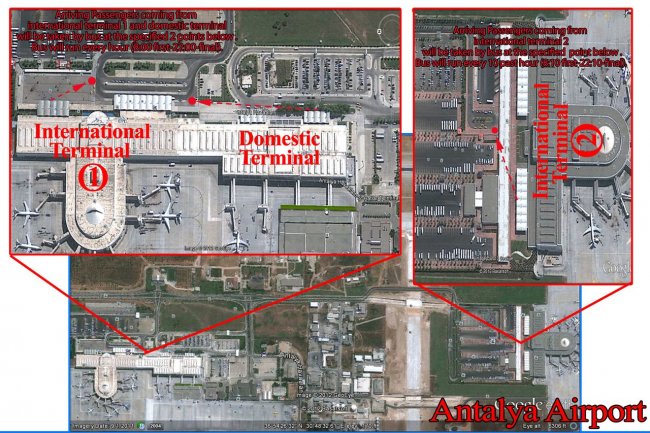 Схема расположения терминалов аэропорта Анталии