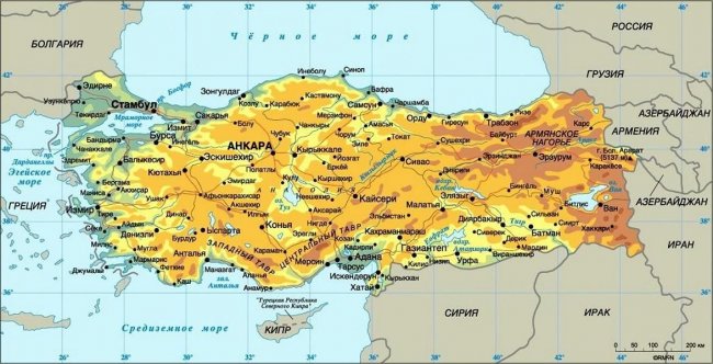Карта с городами Турции