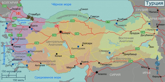 Карта регионов и городов Турции