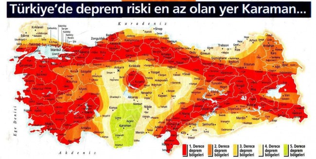 Сейсмическая карта зон Турции с городами