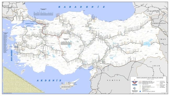 Подробная карта ж/д Турции