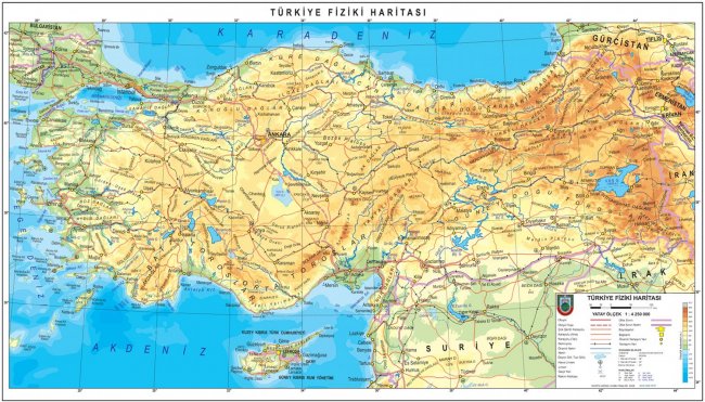 Физическая карта Турции