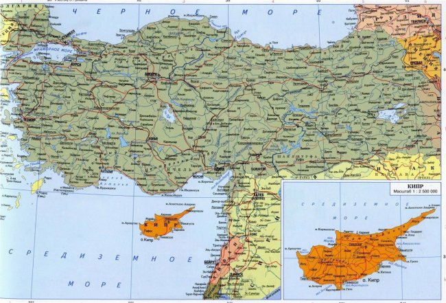 Карта Турции с соседними странами