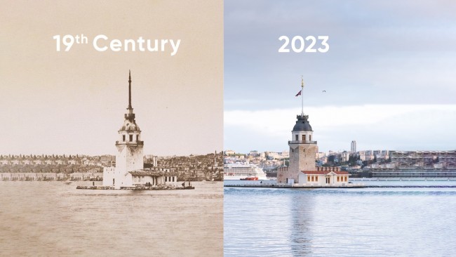 Девичья башня в 19 веке и в 2023 году