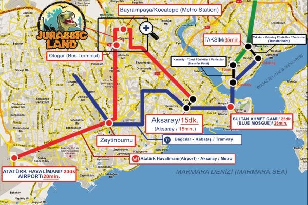 Схема проезда на метро в Jurassic Land