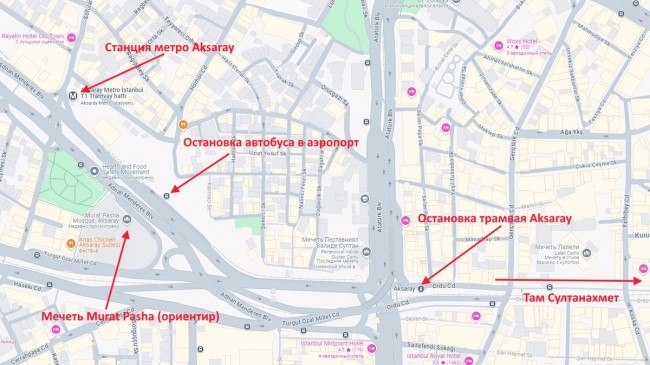 Схема расположения остановки автобуса в аэропорт