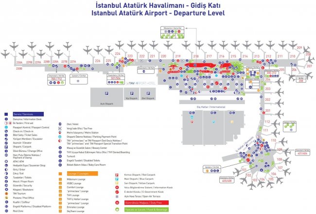 Карта зоны вылета аэропорта Ататюрк