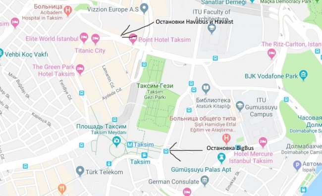 Карта остановок в районе Таксим